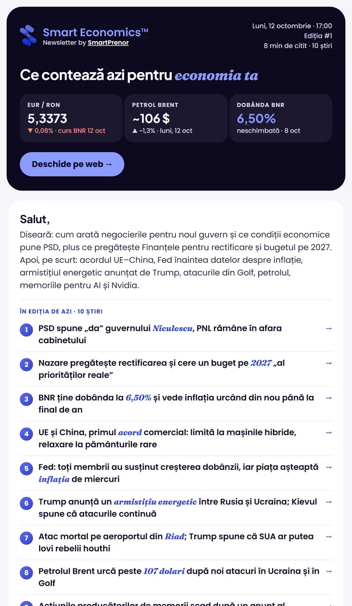 Smart Economics™: ediția de seară, economie și politică